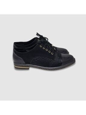 June Ambrose Calf Hair Patent Leather Lace-Up Oxfords Shoes Black Size 6.5M